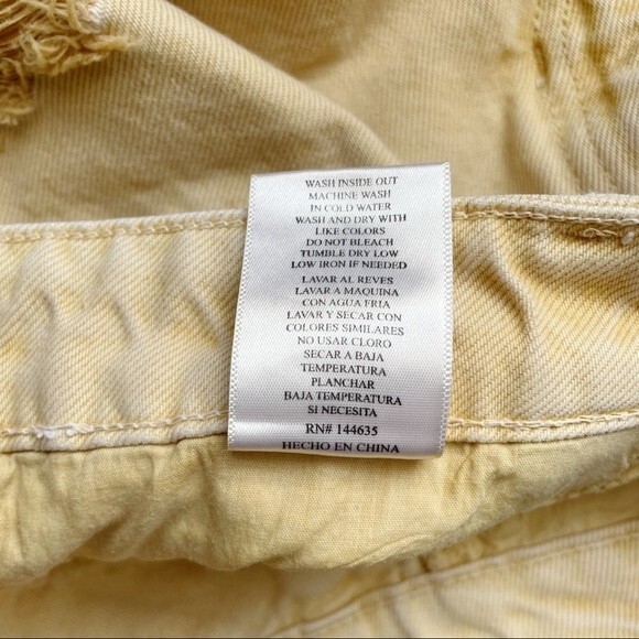 KanCan High Waist Distressed Denim Jean Shorts Mustard Yellow Women’s Size Small - Picture 11 of 12